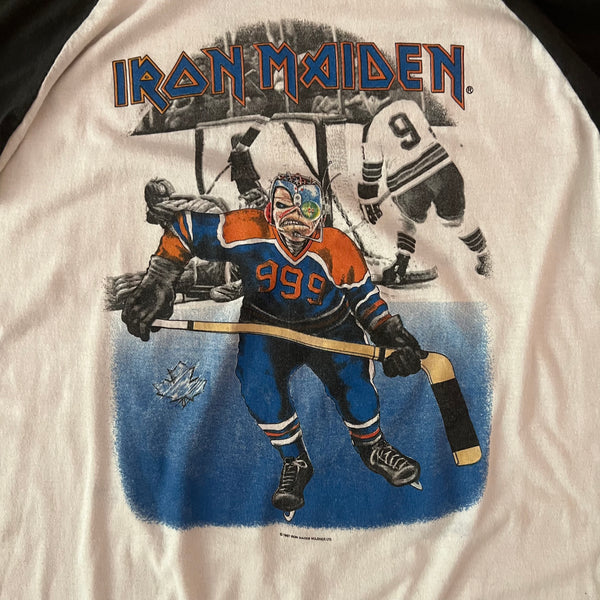 1987 Iron Maiden "Who Gives A Puck" Canada Tour Vintage Raglan Tee Shirt