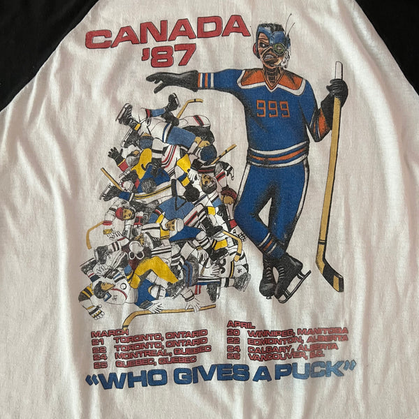 1987 Iron Maiden "Who Gives A Puck" Canada Tour Vintage Raglan Tee Shirt