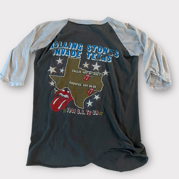 1981 The Rolling Stones "Invade Texas" Vintage Tour Raglan Tee Shirt