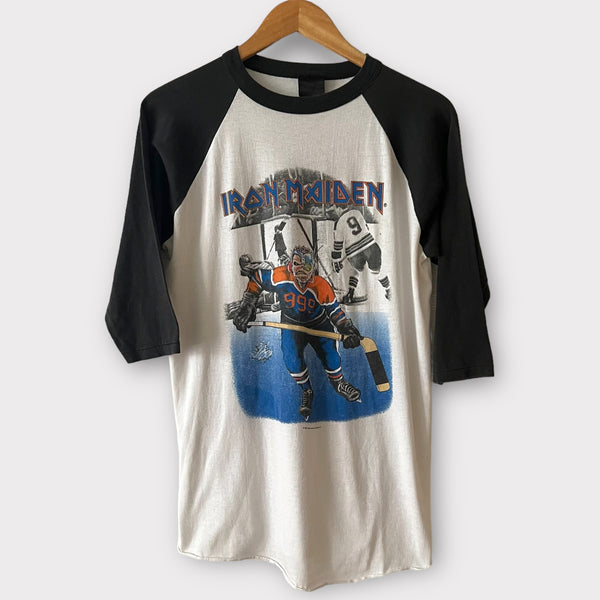 1987 Iron Maiden "Who Gives A Puck" Canada Tour Vintage Raglan Tee Shirt