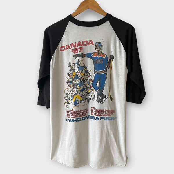 1987 Iron Maiden "Who Gives A Puck" Canada Tour Vintage Raglan Tee Shirt