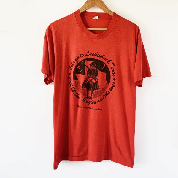 1980s Willie Nelson Waylon Jennings Luckenbach Texas Vintage Tee Shirt