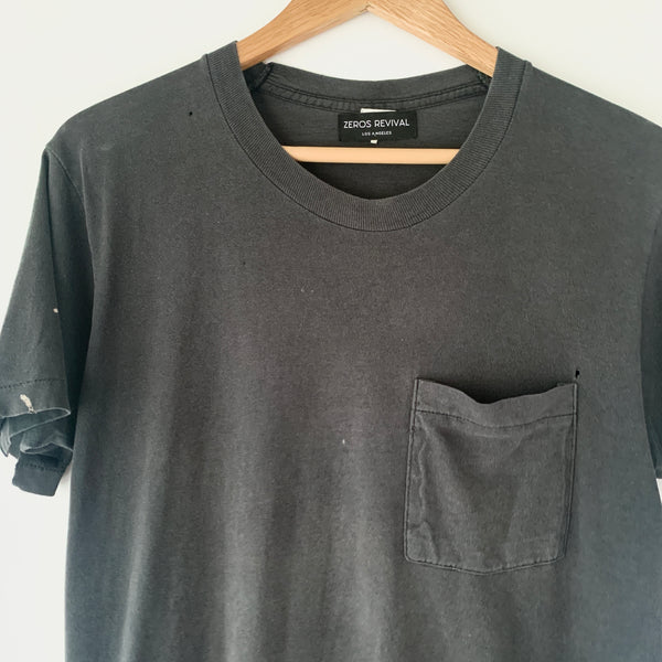 1980s Zeros Revival Vintage Blank Pocket Tee Shirt - Black