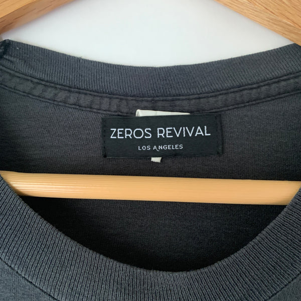 1980s Zeros Revival Vintage Blank Pocket Tee Shirt - Black